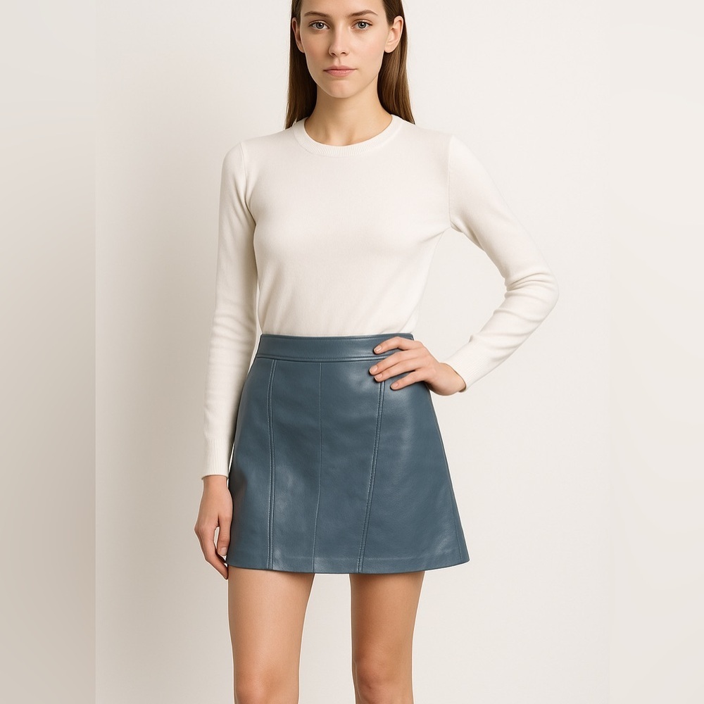 ZARA Faux Leather A-Line Mini Skirt – Soft Blue Chic – Minimal Street Style
